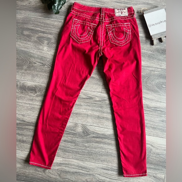 True religion Jennie skinny jeans in red with white stitching. Size 29 - Picture 7 of 15